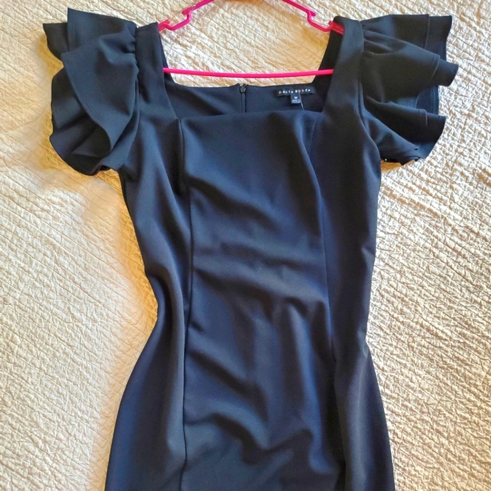 Haute Monde Black Ruffle Shoulder Dress